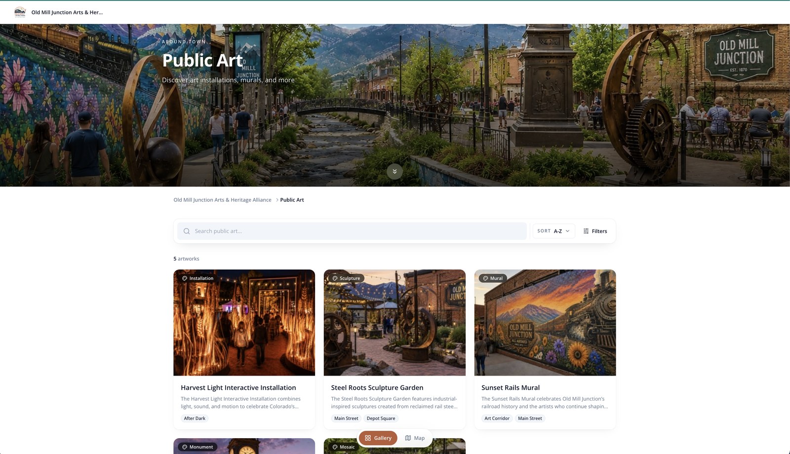 A mobile-first business directory organized by visitor intent — eat, stay, see, do