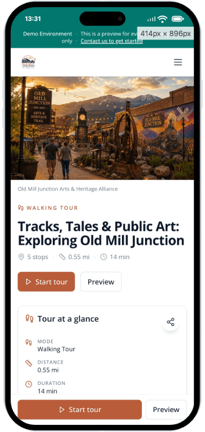 A self-guided walking tour leading visitors from stop to stop on a phone